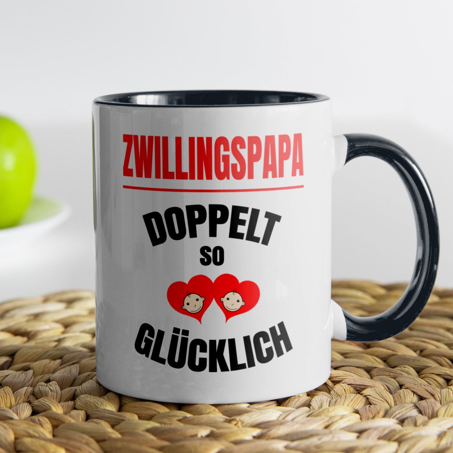 22Feels® Geschenk für Zwillingsväter - Tasse mit Spruch: Doppelt So Glücklich (Weiss-Schwarz, 320ml)-TwoTone Tasse Weiss-Schwarz 320ml-22Feels