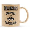22Feels® Geschenk für Zwillingsväter - Glitzertasse mit Spruch: Doppelt So Glücklich (Gold, 320ml)-Glitzertasse Gold 320ml-22Feels