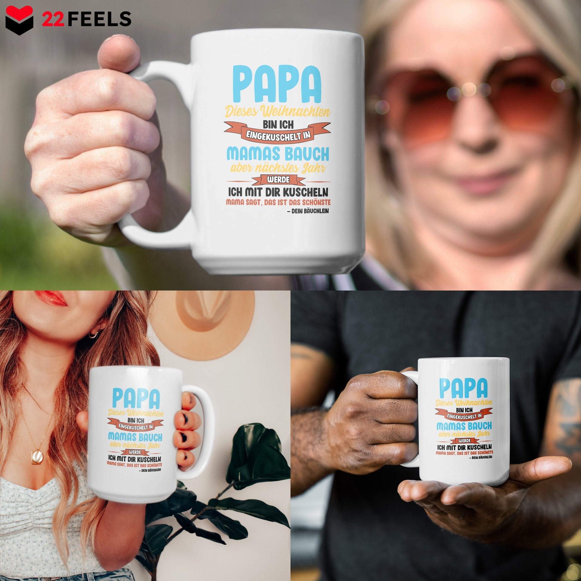 22Feels® Weihnachtsgeschenk für Werdende Väter - Du Wirst Papa XL Tasse mit Spruch (Weiss, 440ml)-Weisse XL Tasse 440ml-22Feels