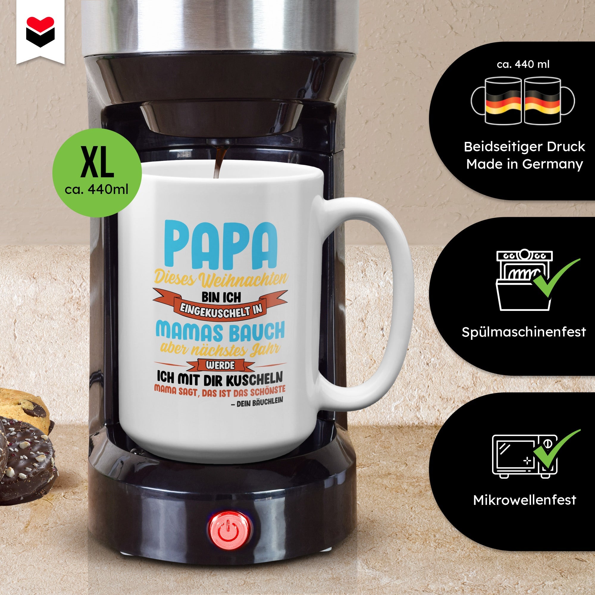 22Feels® Weihnachtsgeschenk für Werdende Väter - Du Wirst Papa XL Tasse mit Spruch (Weiss, 440ml)-Weisse XL Tasse 440ml-22Feels