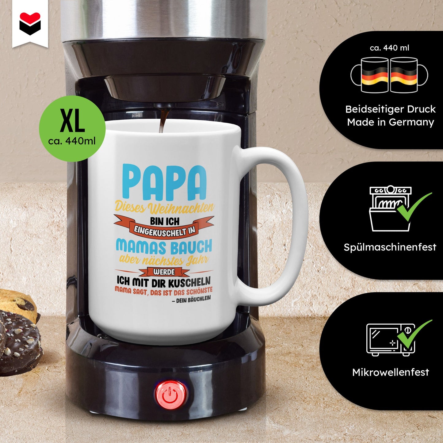 22Feels® Weihnachtsgeschenk für Werdende Väter - Du Wirst Papa XL Tasse mit Spruch (Weiss, 440ml)-Weisse XL Tasse 440ml-22Feels