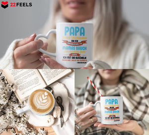22Feels® Weihnachtsgeschenk für Werdende Väter - Du Wirst Papa Tasse mit Spruch: Dieses Weihnachten bin ich eingekuschelt (Herzhenkel, Weiss, 320ml)-Tasse Weiss Herzhenkel 320ml-22Feels