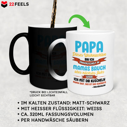 22Feels® Weihnachtsgeschenk für Werdende Väter - Du Wirst Papa Zaubertasse mit Spruch (Matt-Schwarz und Weiss, 320ml)-Farbwechsel Tasse Matt 320ml-22Feels