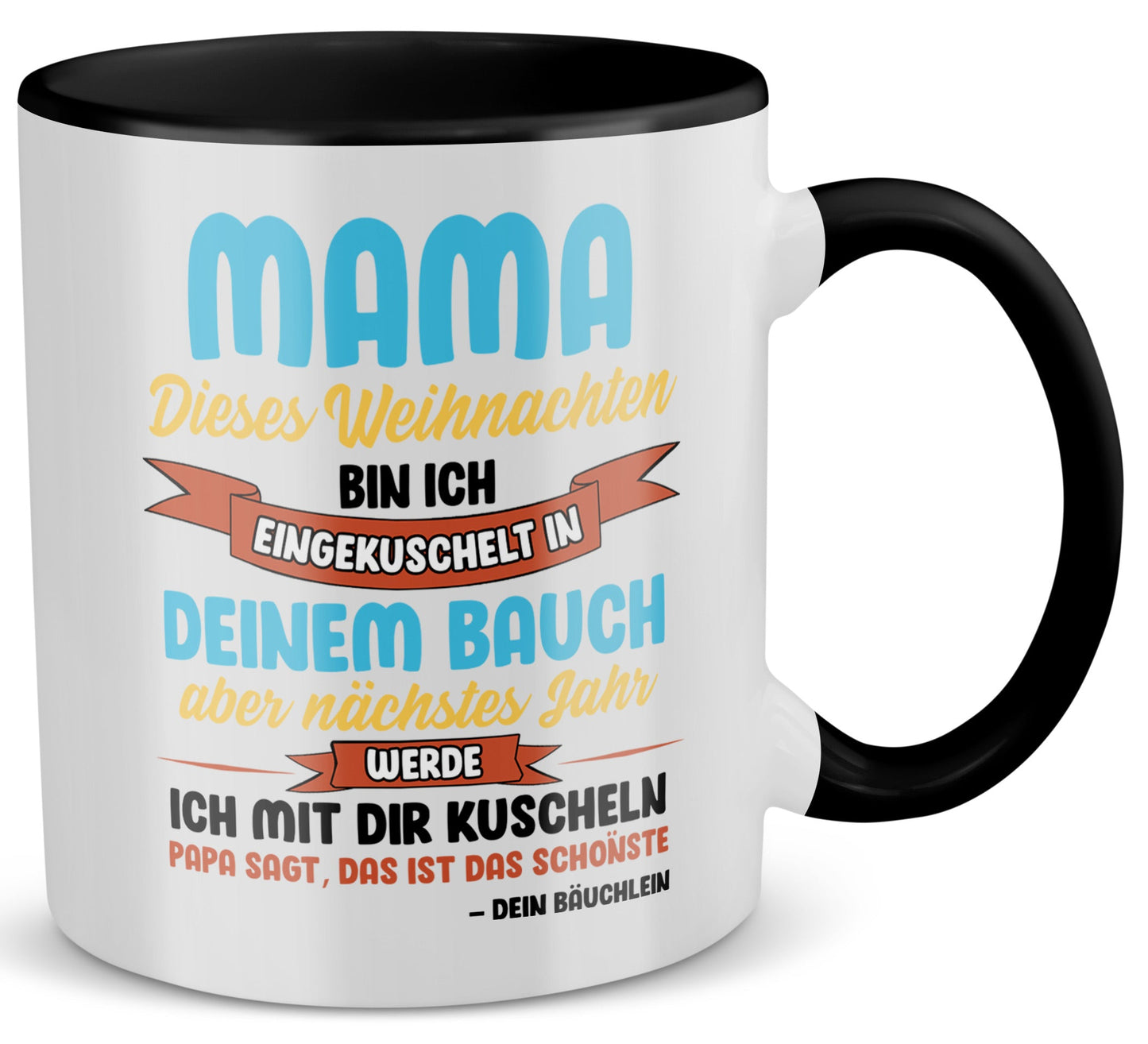 22Feels® Weihnachtsgeschenk für Werdende Mamas - Tasse mit Spruch (Weiss-Schwarz, 320ml)-TwoTone Tasse Weiss-Schwarz 320ml-22Feels
