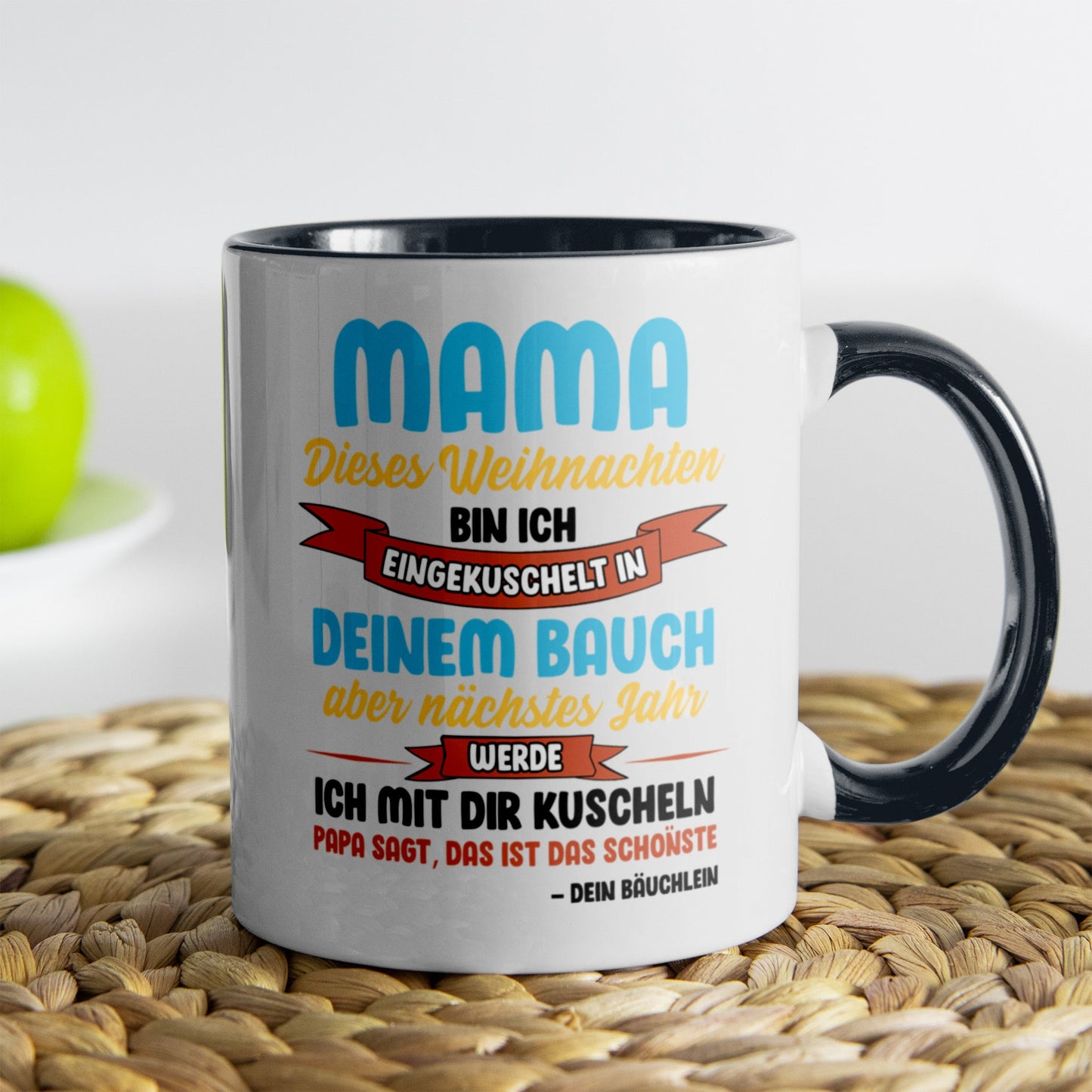 22Feels® Weihnachtsgeschenk für Werdende Mamas - Tasse mit Spruch (Weiss-Schwarz, 320ml)-TwoTone Tasse Weiss-Schwarz 320ml-22Feels
