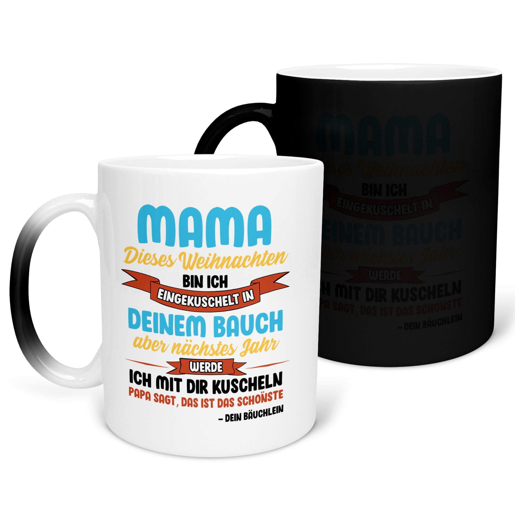 22Feels® Weihnachtsgeschenk für Werdende Mamas - Zaubertasse mit Spruch (Matt-Schwarz und Weiss, 320ml)-Farbwechsel Tasse Matt 320ml-22Feels