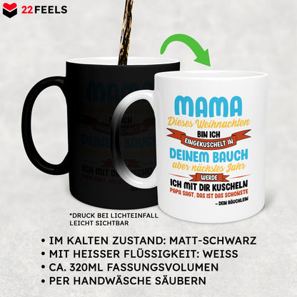 22Feels® Weihnachtsgeschenk für Werdende Mamas - Zaubertasse mit Spruch (Matt-Schwarz und Weiss, 320ml)-Farbwechsel Tasse Matt 320ml-22Feels