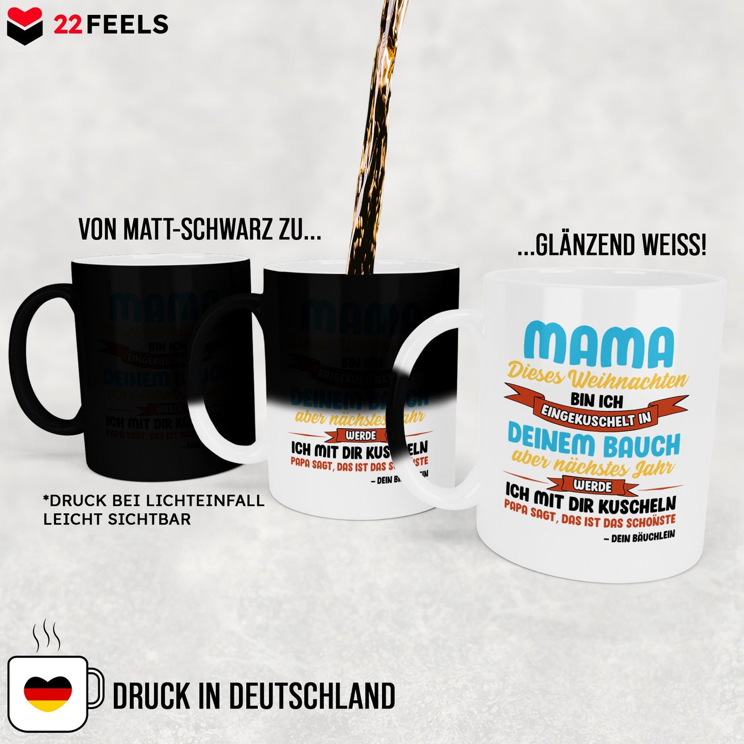 22Feels® Weihnachtsgeschenk für Werdende Mamas - Zaubertasse mit Spruch (Matt-Schwarz und Weiss, 320ml)-Farbwechsel Tasse Matt 320ml-22Feels