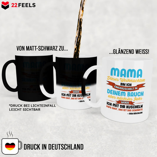 22Feels® Weihnachtsgeschenk für Werdende Mamas - Zaubertasse mit Spruch (Matt-Schwarz und Weiss, 320ml)-Farbwechsel Tasse Matt 320ml-22Feels