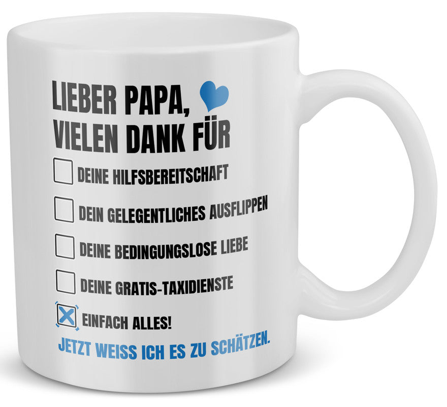 22Feels® Geschenk für Papas - Tasse mit Spruch: Vielen Dank für Einfach Alles! (Weiss, 320ml)-Weisse Tasse 320ml-22Feels