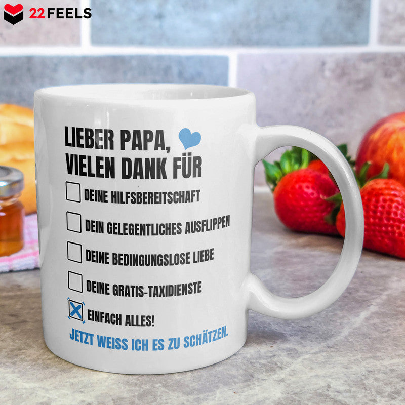 22Feels® Geschenk für Papas - Tasse mit Spruch: Vielen Dank für Einfach Alles! (Weiss, 320ml)-Weisse Tasse 320ml-22Feels