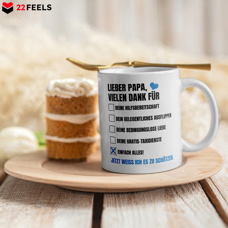 22Feels® Geschenk für Papas - Tasse mit Spruch: Vielen Dank für Einfach Alles! (Weiss, 320ml)-Weisse Tasse 320ml-22Feels