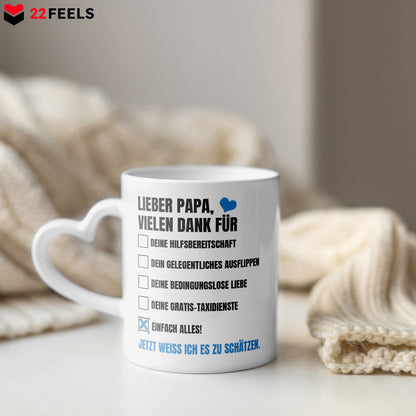 22Feels® Geschenk für Papas - Tasse mit Spruch: Vielen Dank (Herzhenkel, Weiss, 320ml)-Tasse Weiss Herzhenkel 320ml-22Feels