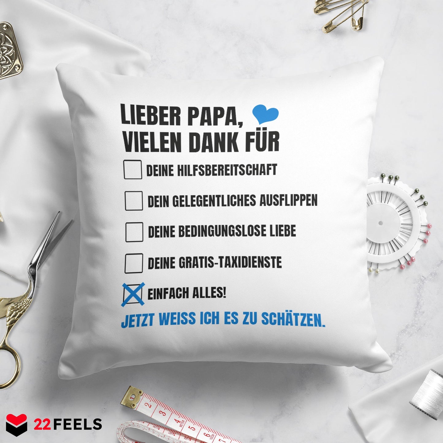 22Feels® Papa Geschenk - Kissen mit Spruch (Weiss 40x40cm)-Kissen Weiss 40x40-22Feels
