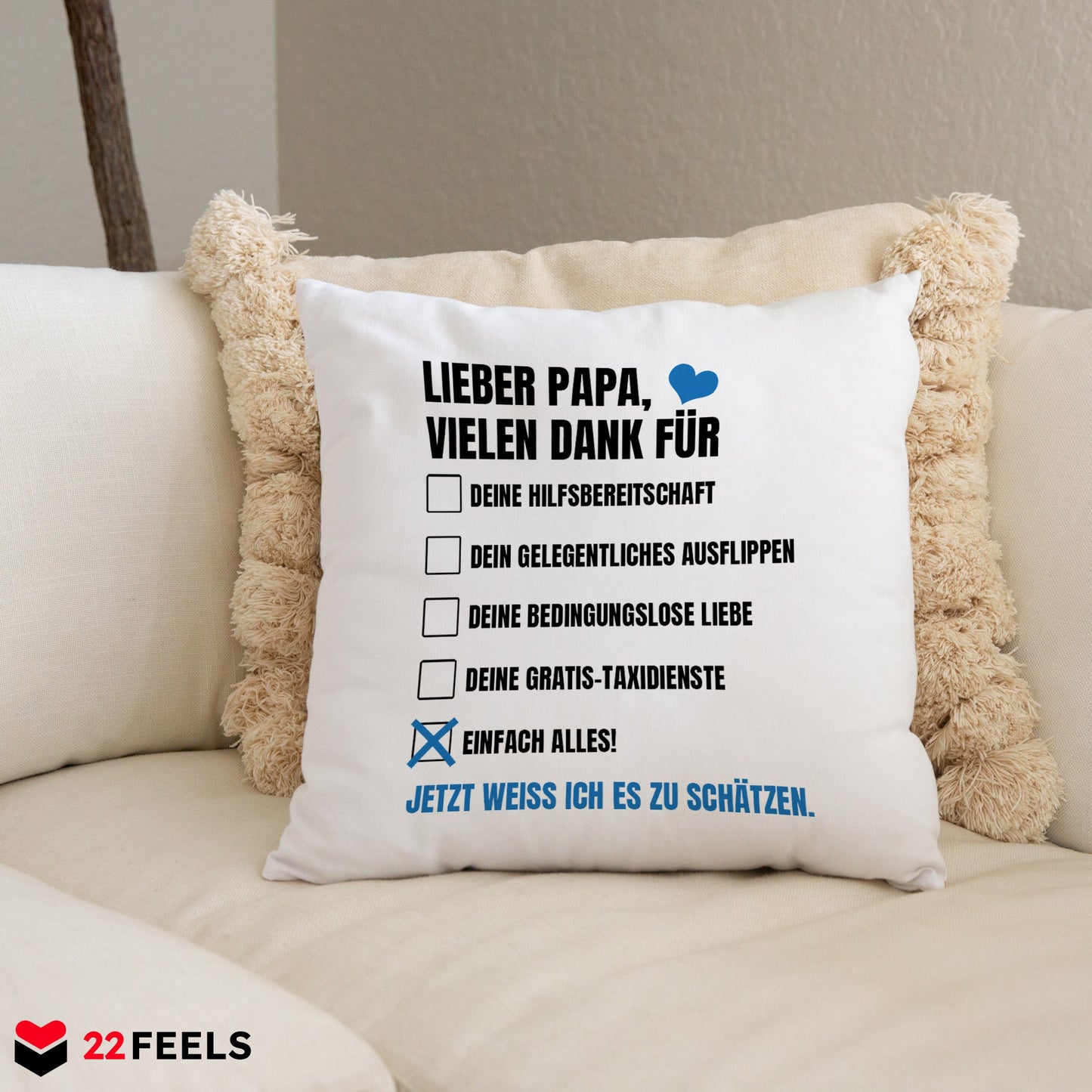 22Feels® Papa Geschenk - Kissen mit Spruch (Weiss 40x40cm)-Kissen Weiss 40x40-22Feels