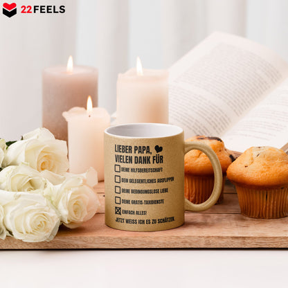 22Feels® Papa Geschenk - Glitzertasse mit Spruch (Gold, 320ml)-Glitzertasse Gold 325ml-22Feels