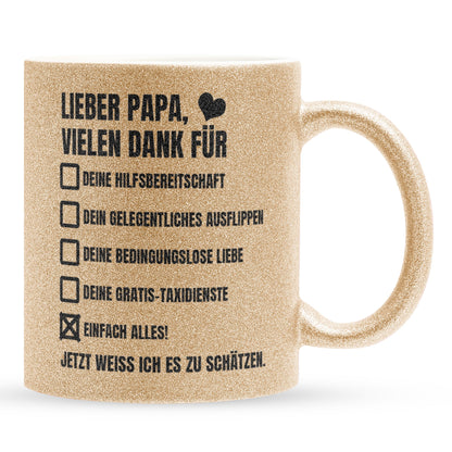 22Feels® Papa Geschenk - Glitzertasse mit Spruch (Gold, 320ml)-Glitzertasse Gold 325ml-22Feels