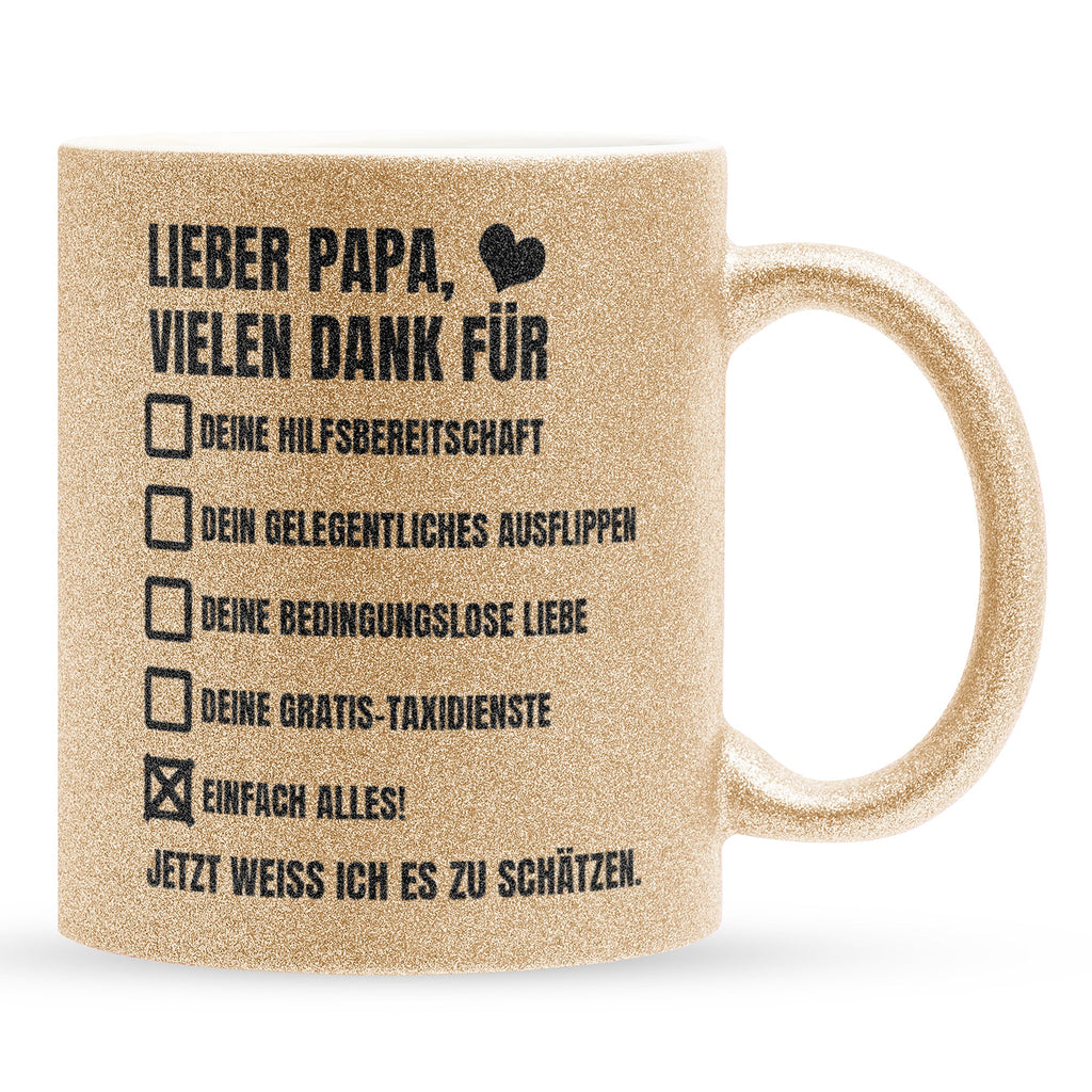 22Feels® Papa Geschenk - Glitzertasse mit Spruch (Gold, 320ml)-Glitzertasse Gold 320ml-22Feels