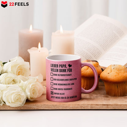 22Feels® Papa Geschenk - Glitzertasse mit Spruch (Pink, 320ml)-Glitzertasse Pink 320ml-22Feels