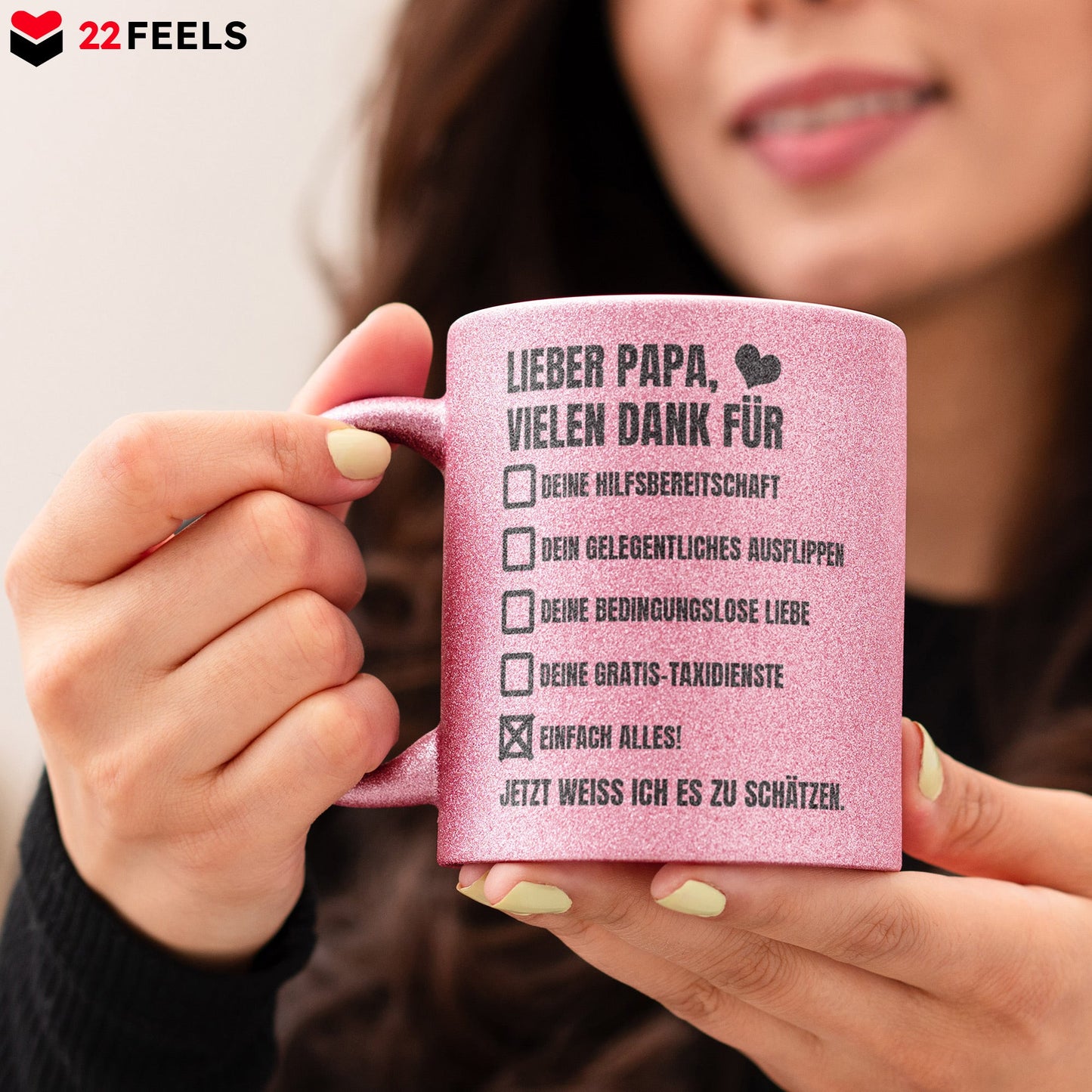 22Feels® Papa Geschenk - Glitzertasse mit Spruch (Pink, 320ml)-Glitzertasse Pink 320ml-22Feels