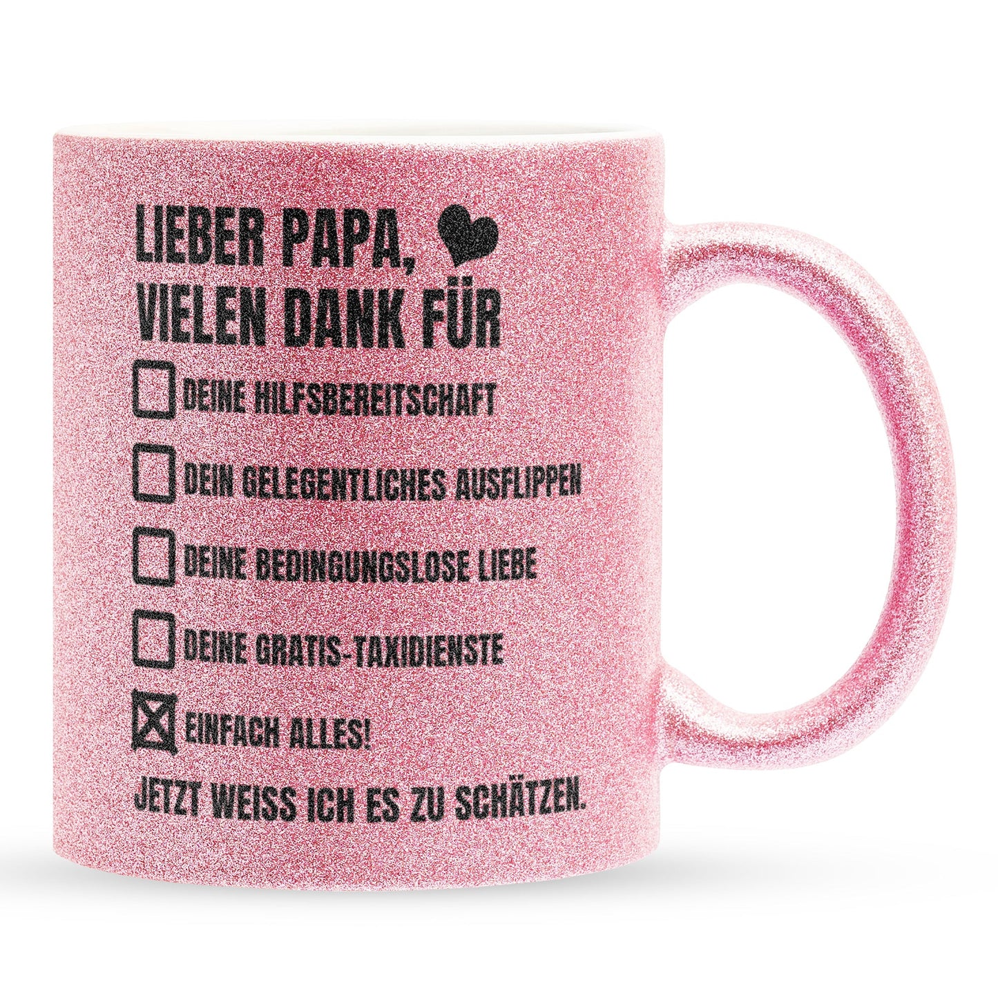 22Feels® Papa Geschenk - Glitzertasse mit Spruch (Pink, 320ml)-Glitzertasse Pink 320ml-22Feels