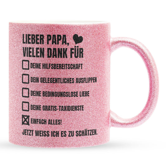 22Feels® Papa Geschenk - Glitzertasse mit Spruch (Pink, 320ml)-Glitzertasse Pink 320ml-22Feels