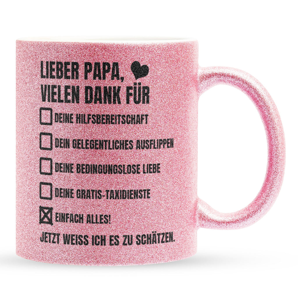 22Feels® Papa Geschenk - Glitzertasse mit Spruch (Pink, 320ml)-Glitzertasse Pink 320ml-22Feels