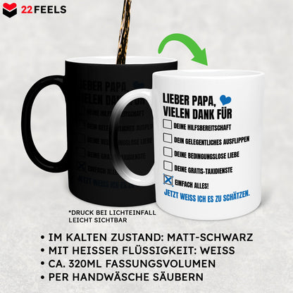 22Feels® Papa Geschenk - Zaubertasse mit Spruch (Matt-Schwarz und Weiss, 320ml)-Farbwechsel Tasse Matt 320ml-22Feels