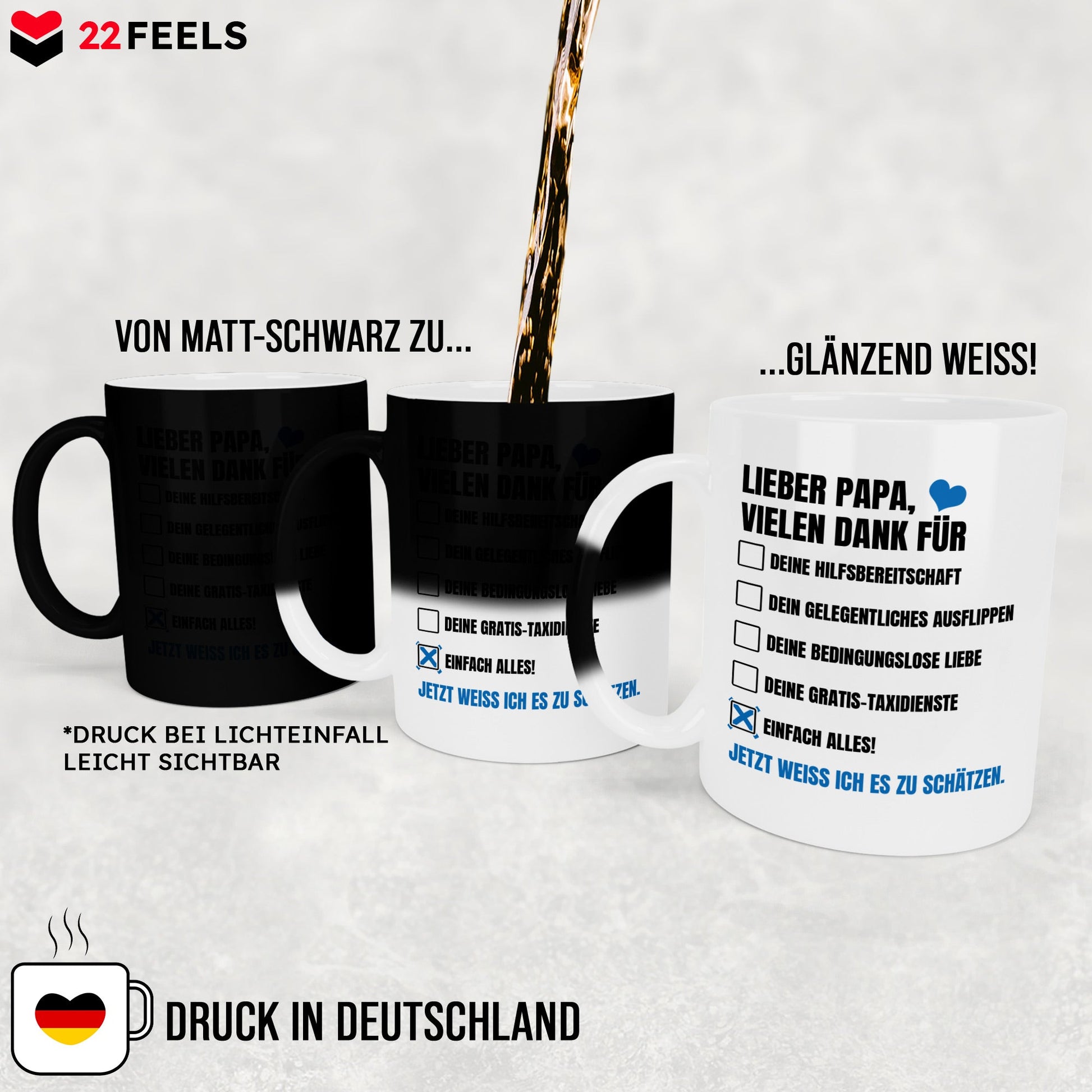 22Feels® Papa Geschenk - Zaubertasse mit Spruch (Matt-Schwarz und Weiss, 320ml)-Farbwechsel Tasse Matt 320ml-22Feels