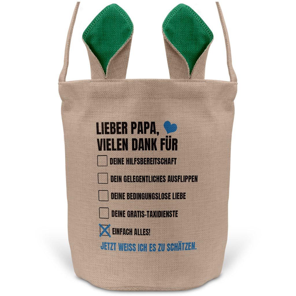 22Feels® Papa Osterkorb Vater mit Henkel Ostergeschenk Tragetasche Ostern Deko Osternest Körbchen Hasenohren (Beige/Grün)-Ostern Tragetasche-22Feels