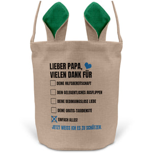 22Feels® Papa Osterkorb Vater mit Henkel Ostergeschenk Tragetasche Ostern Deko Osternest Körbchen Hasenohren (Beige/Grün)-Ostern Tragetasche-22Feels