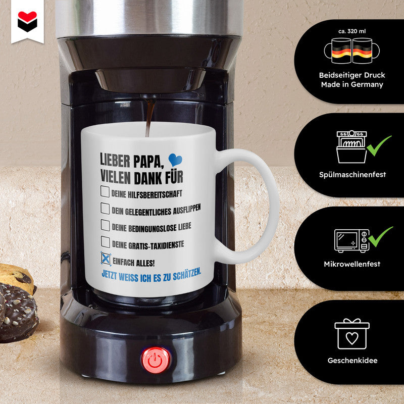 22Feels® Geschenk für Papas - Tasse mit Spruch: Vielen Dank für Einfach Alles! (Weiss, 320ml)-Weisse Tasse 320ml-22Feels