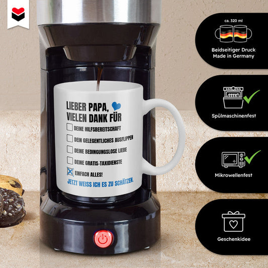 22Feels® Geschenk für Papas - Tasse mit Spruch: Vielen Dank für Einfach Alles! (Weiss, 320ml)-Weisse Tasse 320ml-22Feels