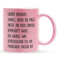 22Feels® Geschenk für Grossen Bruder - Glitzertasse mit Spruch (Pink, 320ml)-Glitzertasse Pink 320ml-22Feels