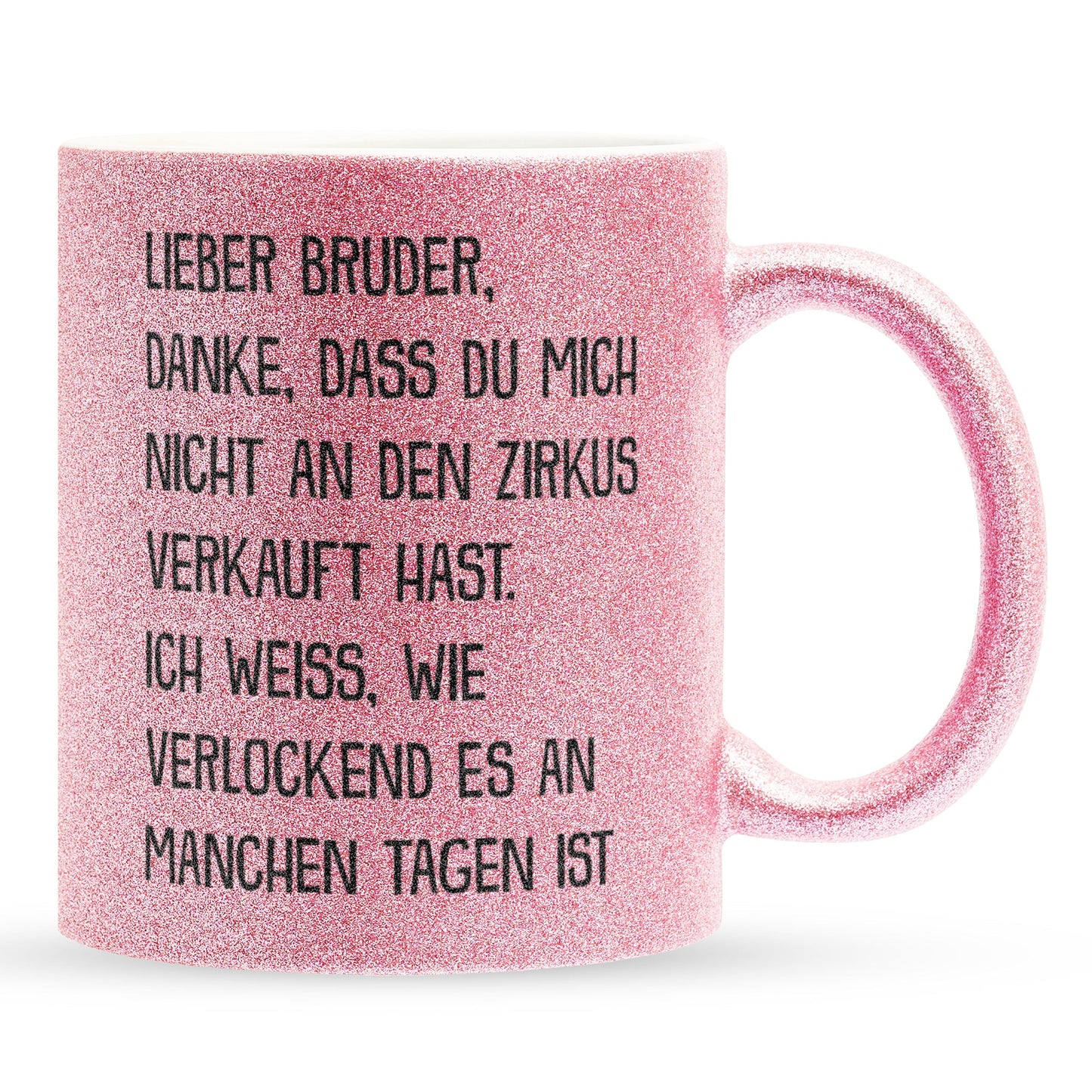 22Feels® Geschenk für Grossen Bruder - Glitzertasse mit Spruch (Pink, 320ml)-Glitzertasse Pink 320ml-22Feels
