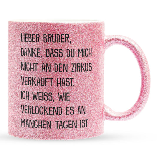 22Feels® Geschenk für Grossen Bruder - Glitzertasse mit Spruch (Pink, 320ml)-Glitzertasse Pink 320ml-22Feels