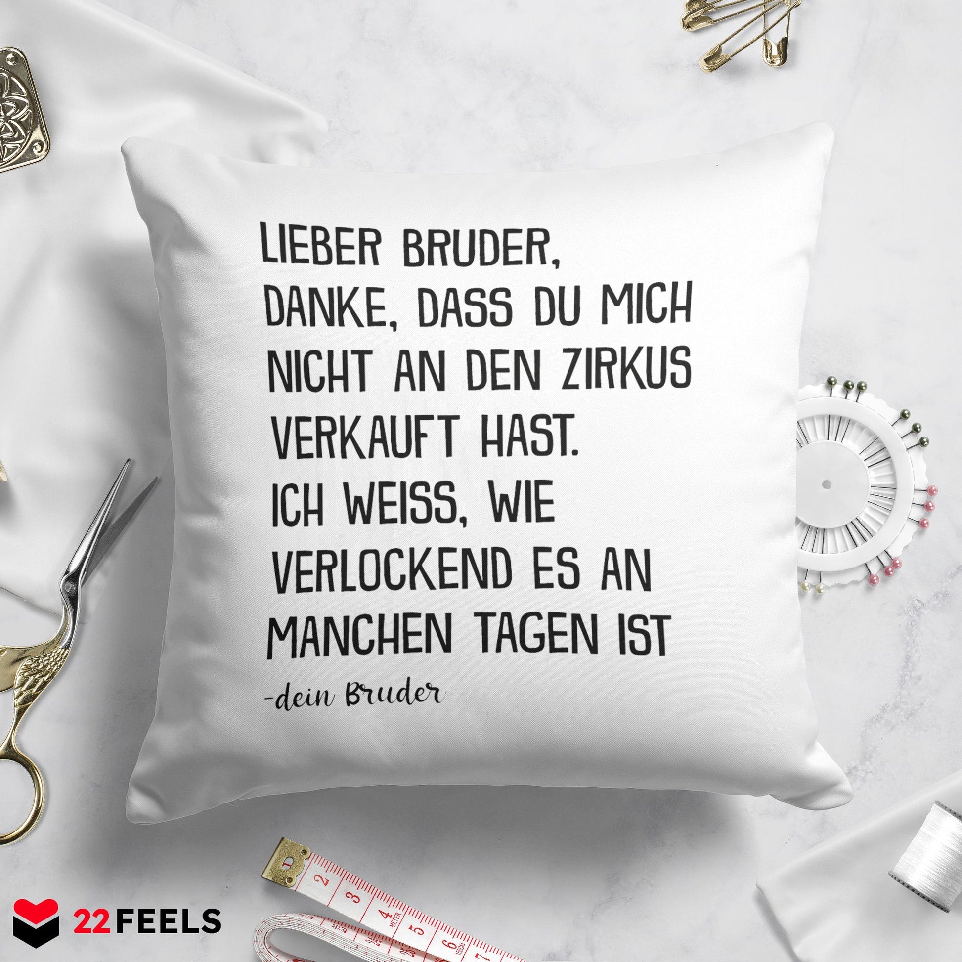 22Feels® Bruder Geschenk von Bruder - Kissen mit Spruch (Weiss 40x40cm)-Kissen Weiss 40x40-22Feels