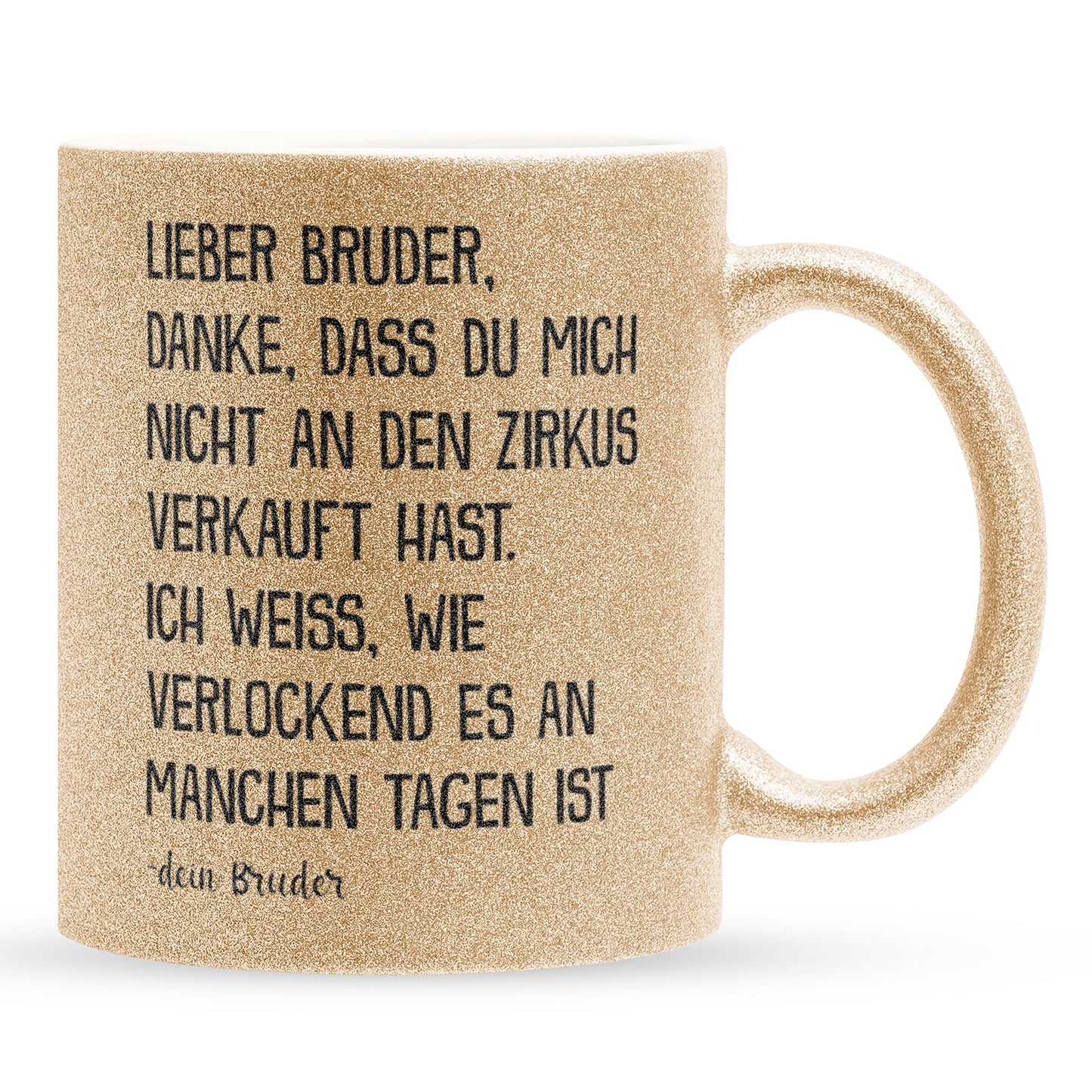 22Feels® Bruder Geschenk von Bruder - Glitzertasse mit Spruch (Gold, 320ml)-Glitzertasse Gold 320ml-22Feels