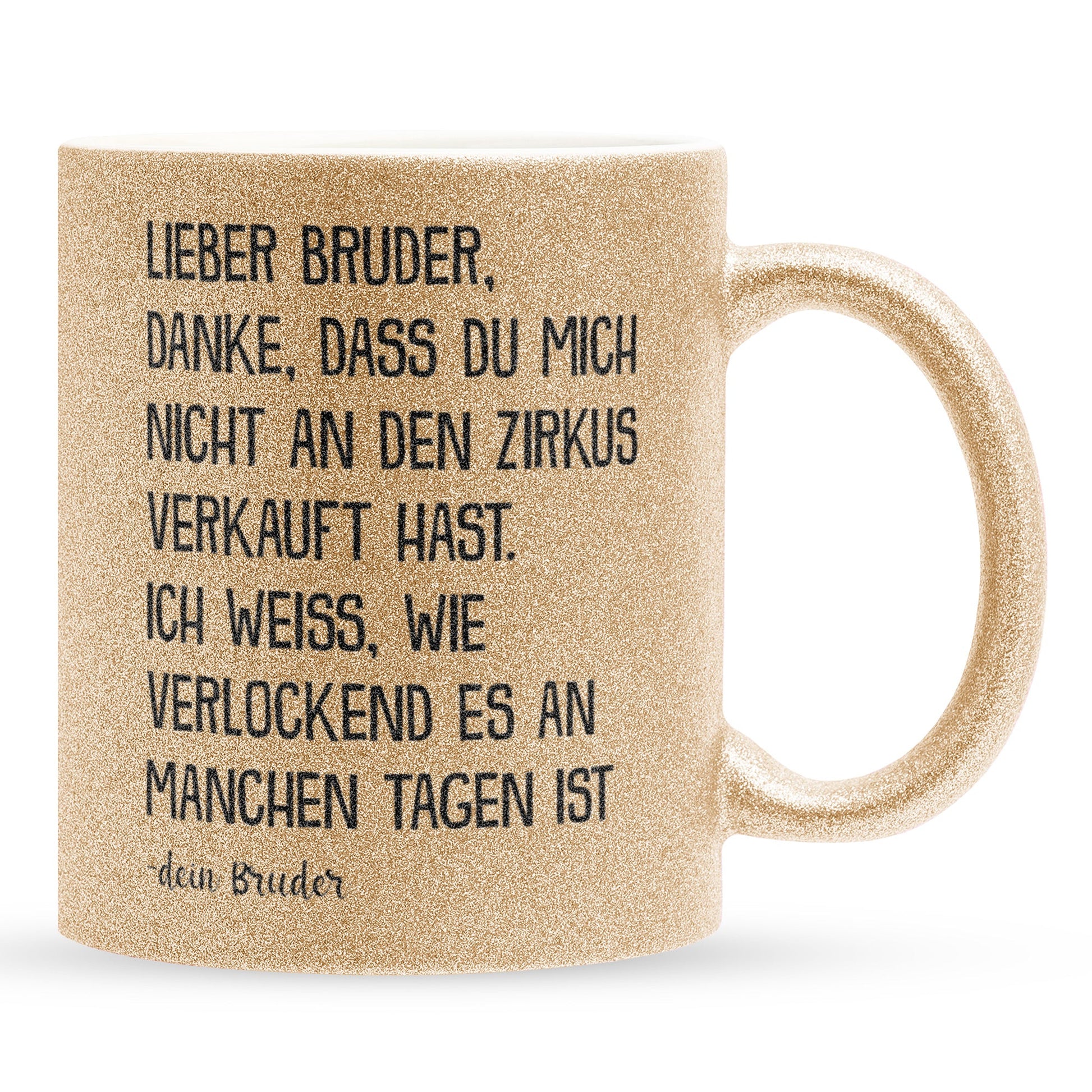 22Feels® Bruder Geschenk von Bruder - Glitzertasse mit Spruch (Gold, 320ml)-Glitzertasse Gold 320ml-22Feels