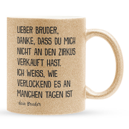 22Feels® Bruder Geschenk von Bruder - Glitzertasse mit Spruch (Gold, 320ml)-Glitzertasse Gold 320ml-22Feels