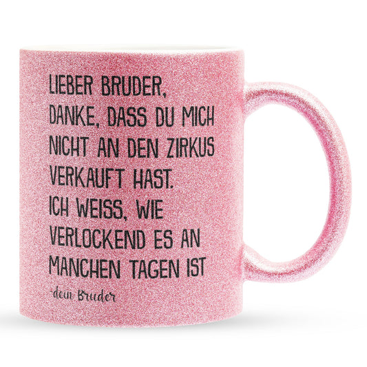 22Feels® Bruder Geschenk von Bruder - Glitzertasse mit Spruch (Pink, 320ml)-Glitzertasse Pink 320ml-22Feels