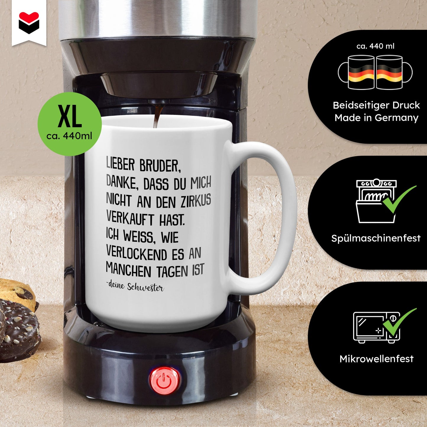 22Feels® Bruder Geschenk von Schwester - XL Tasse mit Spruch (Weiss, 440ml)-Weisse XL Tasse 440ml-22Feels