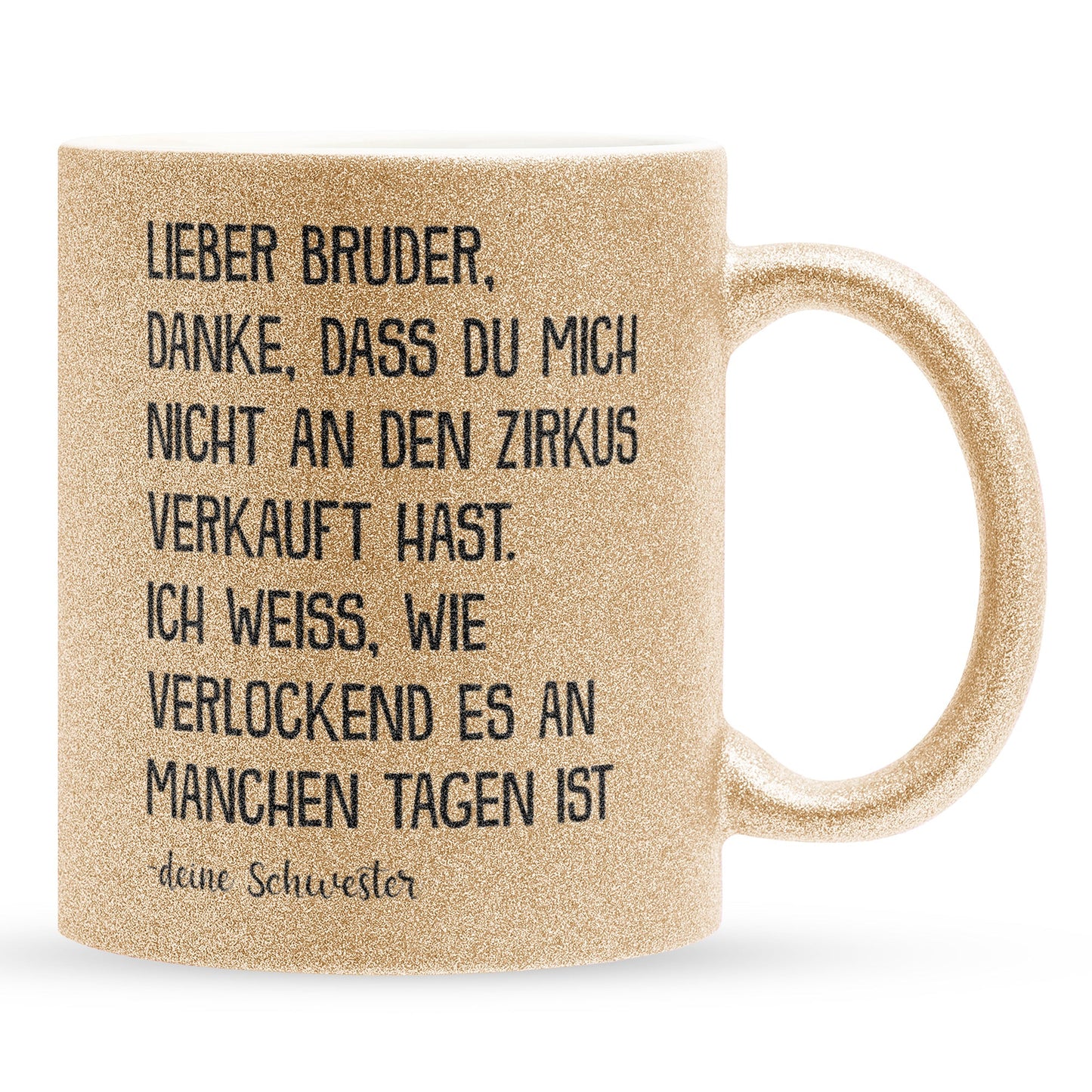 22Feels® Bruder Geschenk von Schwester - Glitzertasse mit Spruch (Gold, 320ml)-Glitzertasse Gold 320ml-22Feels