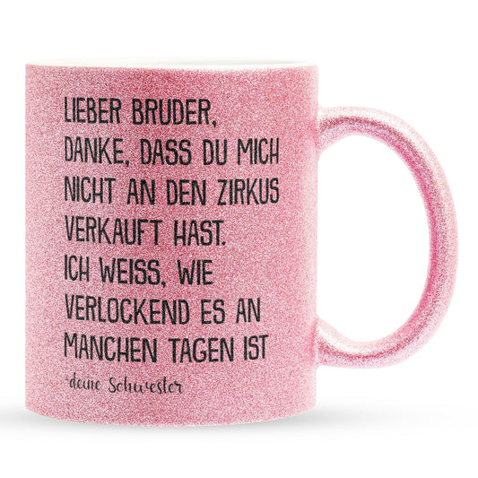 22Feels® Bruder Geschenk von Schwester - Glitzertasse mit Spruch (Pink, 320ml)-Glitzertasse Pink 320ml-22Feels