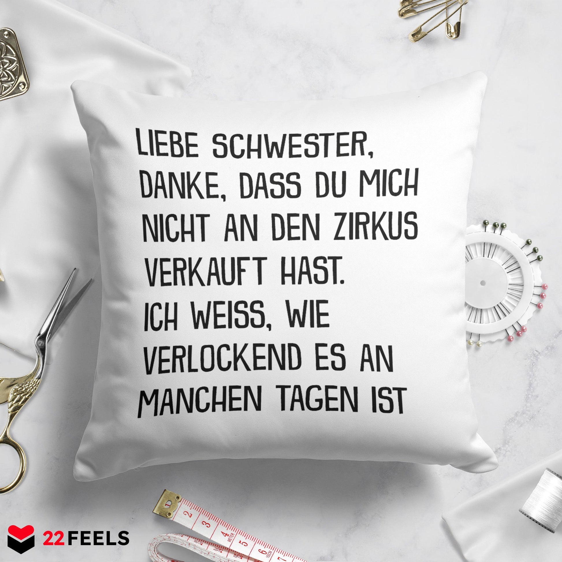 22Feels® Geschenk für Grosse Schwester - Kissen mit Spruch (Weiss 40x40cm)-Kissen Weiss 40x40-22Feels