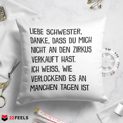 22Feels® Geschenk für Grosse Schwester - Kissen mit Spruch (Weiss 40x40cm)-Kissen Weiss 40x40-22Feels