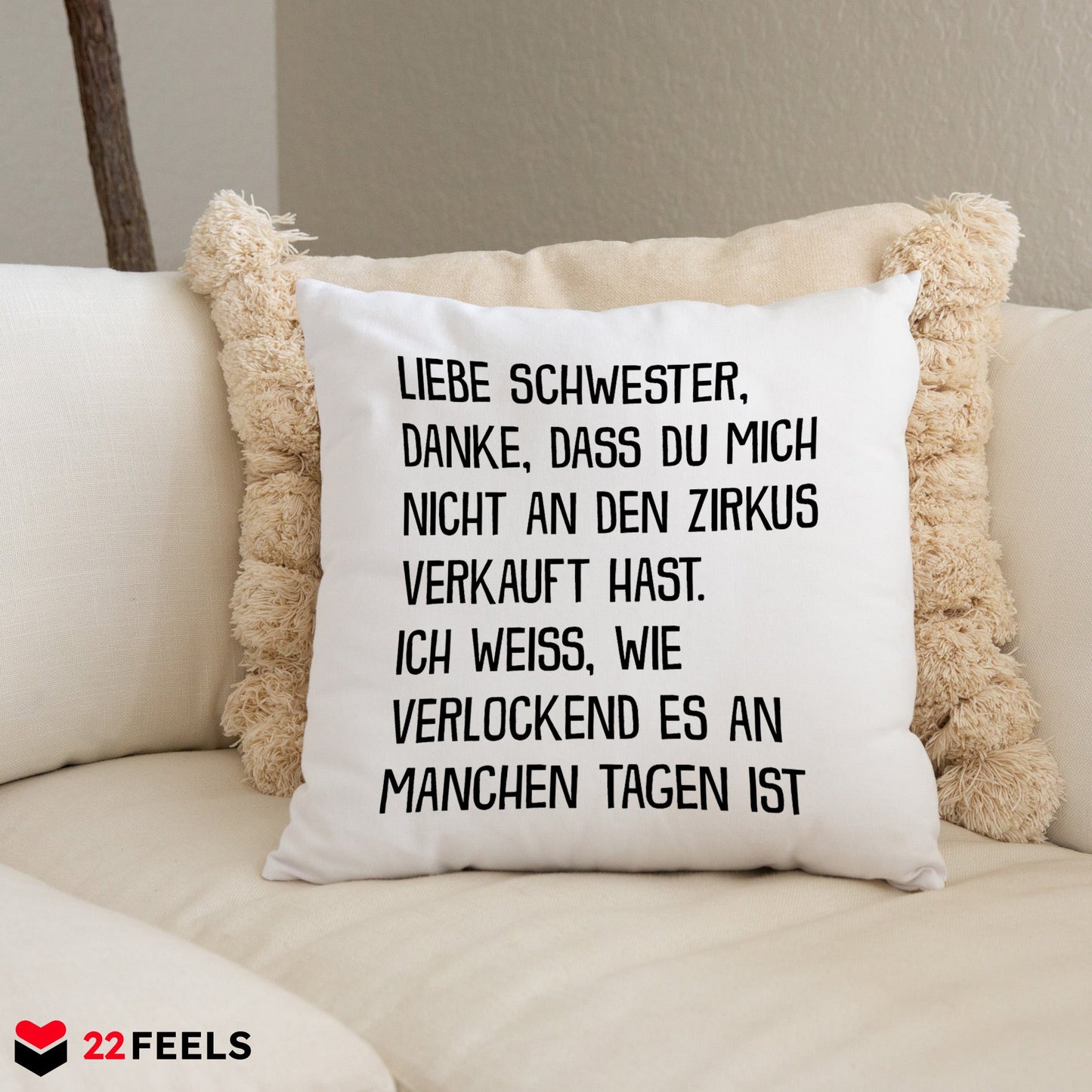 22Feels® Geschenk für Grosse Schwester - Kissen mit Spruch (Weiss 40x40cm)-Kissen Weiss 40x40-22Feels