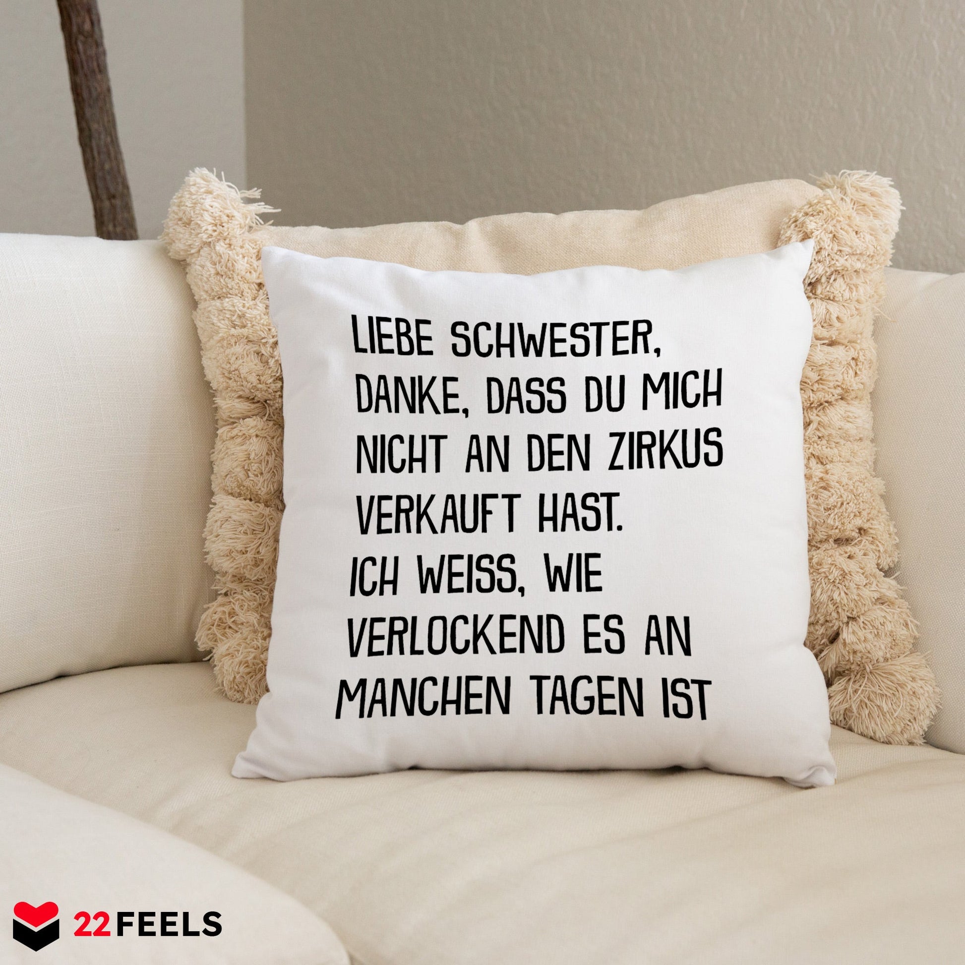22Feels® Geschenk für Grosse Schwester - Kissen mit Spruch (Weiss 40x40cm)-Kissen Weiss 40x40-22Feels
