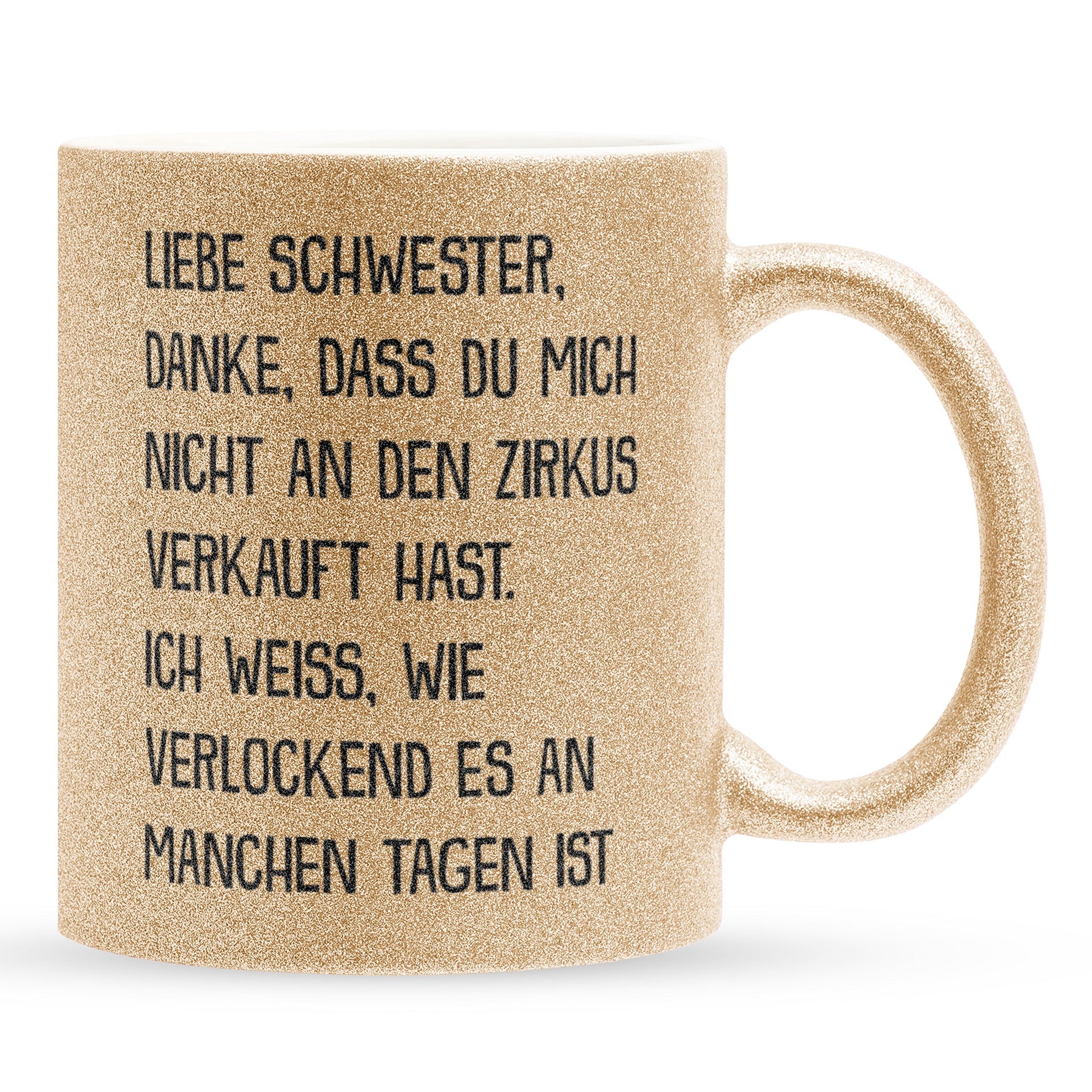 22Feels® Geschenk für Grosse Schwester - Glitzertasse mit Spruch (Gold, 320ml)-Glitzertasse Gold 320ml-22Feels