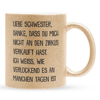 22Feels® Geschenk für Grosse Schwester - Glitzertasse mit Spruch (Gold, 320ml)-Glitzertasse Gold 320ml-22Feels